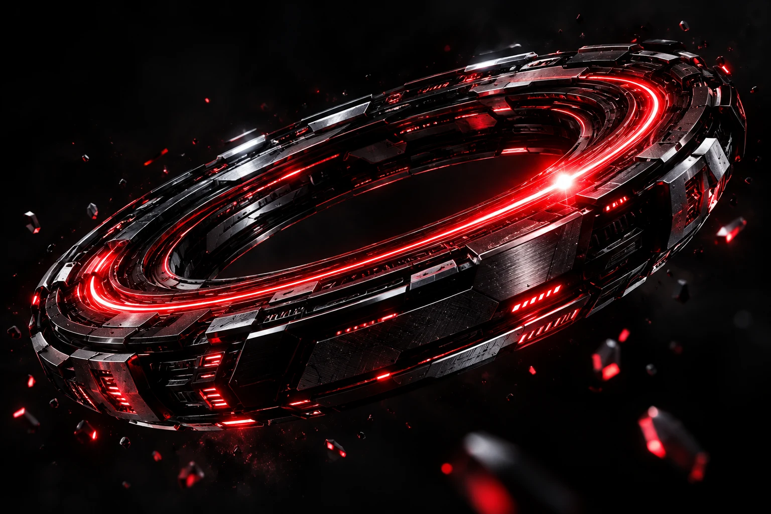 A crimson signal moving around a metal orbit.